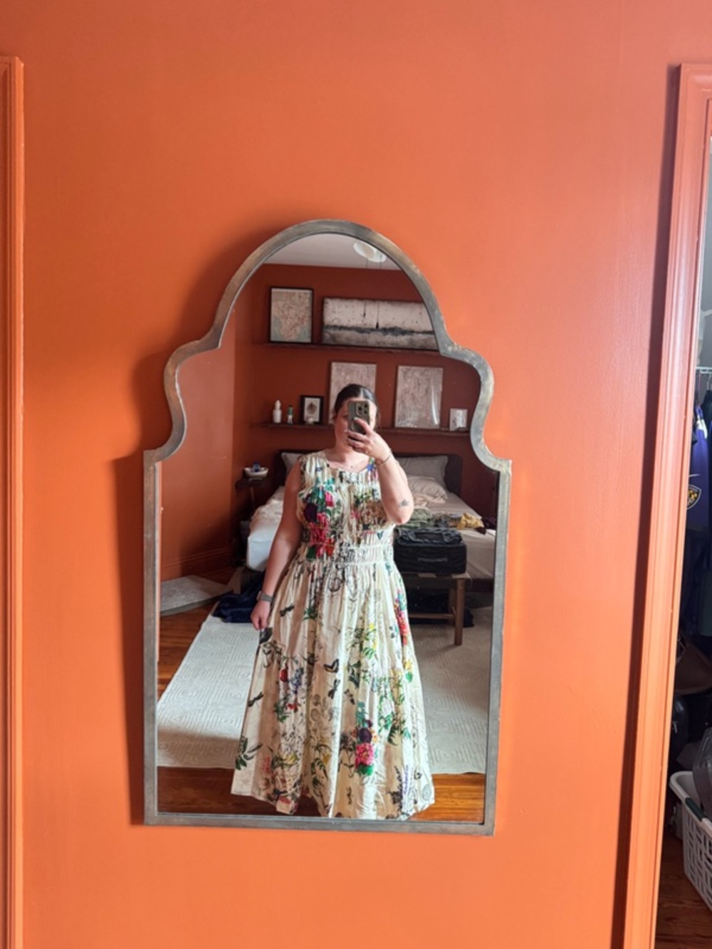 Anthropologie Kavita Bhartia Drop Waist Smocked Maxi Dress Floral XL Green